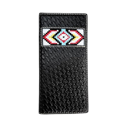 Western Stakes Leather Bi Fold Mens Long Wallet Tapestry Diamond Arrow Design Hand Crafted High End Wallets Leather Gifts For Men