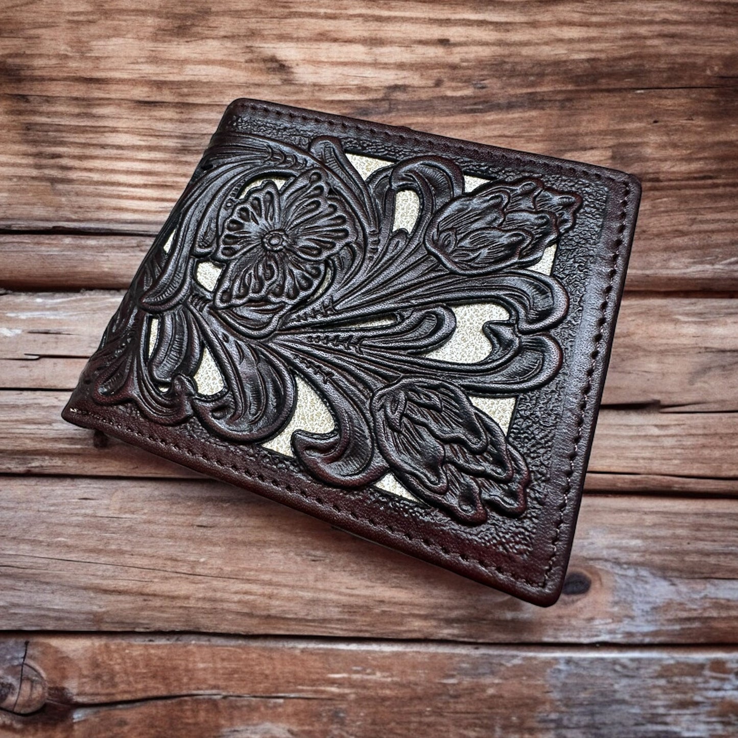 Classic Floral Leather Cowboy Wallet