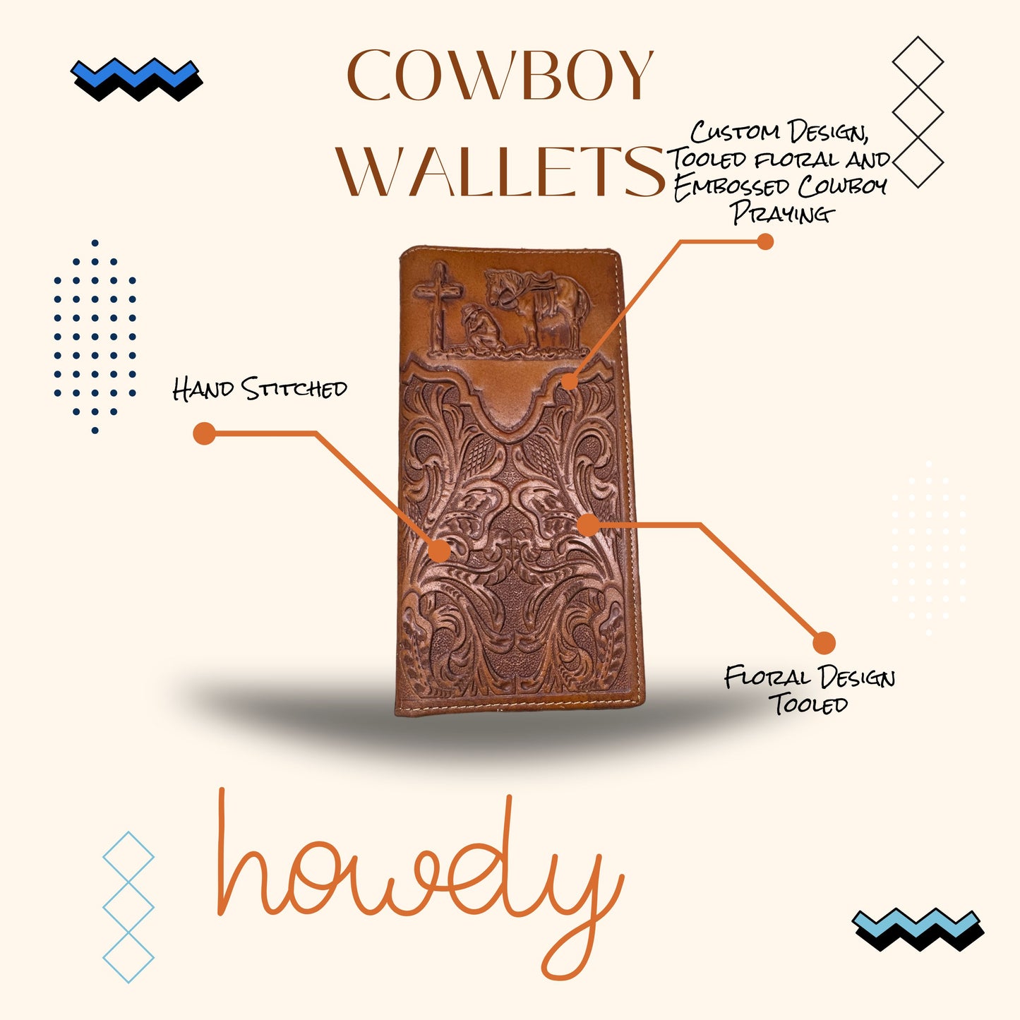 Leather Embossed Cowboy Praying At Cross Long Wallet