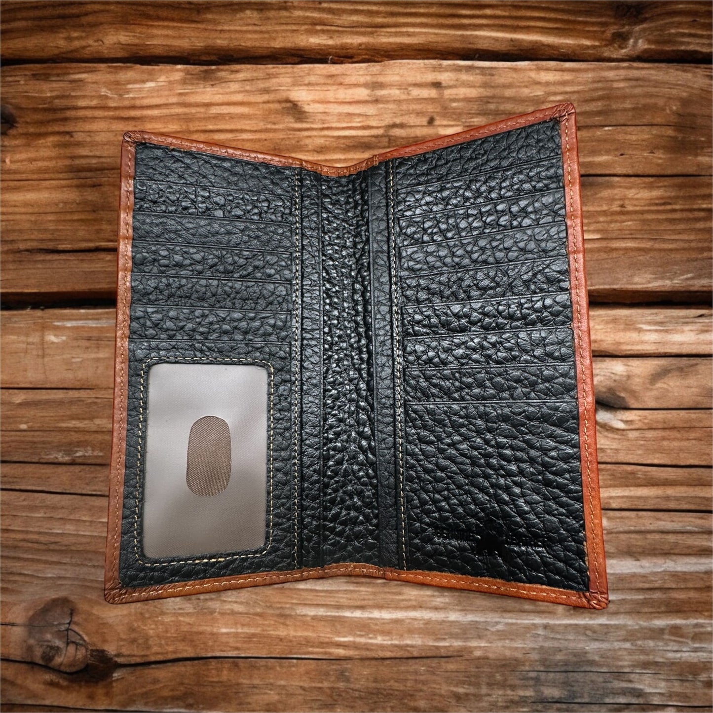 Leather Embossed Cowboy Praying At Cross Long Wallet