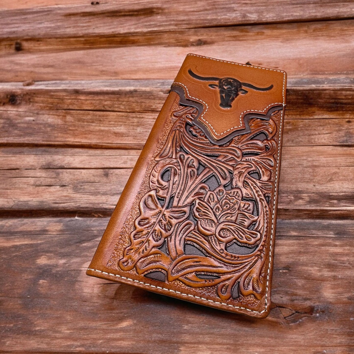 Floral Long Wallet Embossed Longhorn Floral Accent