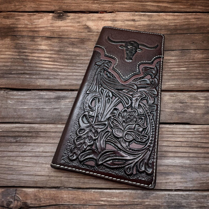 Floral Long Wallet Embossed Longhorn Floral Accent