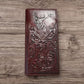 Leather Long Wallet Floral Embossed Deer Buck Bi Fold Hand Crafted Mens Wallets