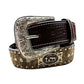 Leather Cowboy Belts For Men Cowboy Praying at Cross Concho Cow Hair