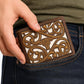 Western Stakes Men’s Leather Bifold – Embroidered Longhorn, Contrast-Stitched Card Holder