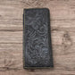 Leather Bi Fold Long Wallet Double Horse Shoe Concho Floral Black Made In Mexico High End