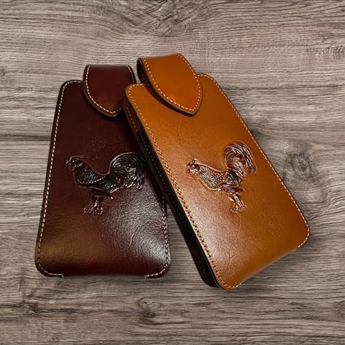 Western Stakes Leather Phone Belt Holster Embossed Rooster Gallo