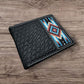 Western Stakes Leather Bi Fold Mens Wallet Tapestry Blue Diamond Arrow Design Hand Crafted Wallets