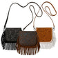 Western Tooled Floral Crossbody Purse – Leather Fringe Bag with Drop Strap & Zipper Pocket