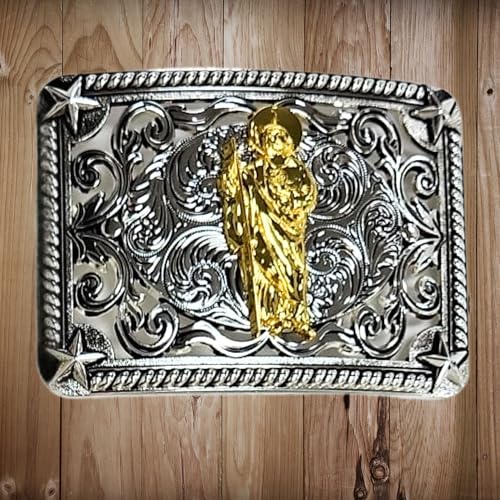 Custom Cowboy Rectangle Silver Belt Buckles For Men Floral Gold Concho