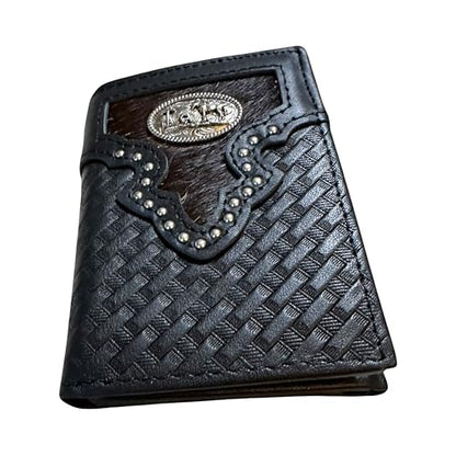 Leather Tri Fold Wallet Concho & Cowhair