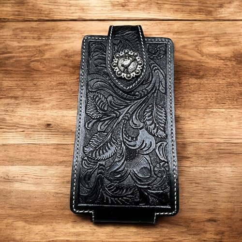 Western Stakes Leather Phone Holster Embossed Tooled Floral Cowboy Rodeo