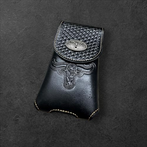 Western Stakes Western Leather Phone Belt Holster Cell Phone Case Pouch Embossed Tooled Longhorn Cowboy Concho High End Case for iPhone Samsung Universal