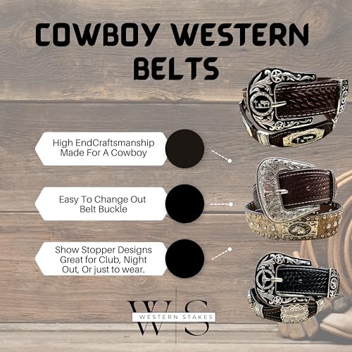 Leather Western Belts For Men Longhorn Bling Concho High End