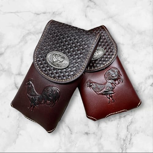 Western Stakes Western Leather Phone Belt Holster Cell Phone Case Pouch Embossed Tooled Rooster Concho Universal