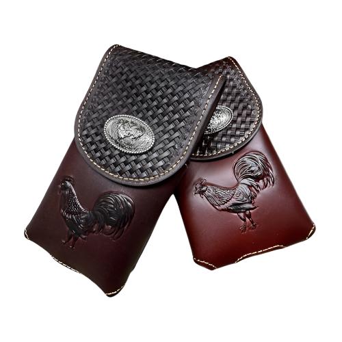 Western Leather Phone Belt Holster Cell Phone Case Embossed Rooster