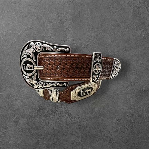 Leather Western Belts For Men Cowboy Praying at Cross Concho High End