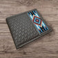 Western Stakes Leather Bi Fold Mens Wallet Tapestry Blue Diamond Arrow Design Hand Crafted Wallets