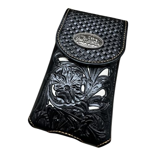 Western Stakes Western Leather Phone Belt Holster Cell Phone Case Pouch Floral Cowboy Tooled Concho Basketweave Universal