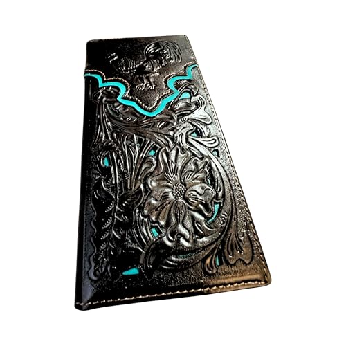 Leather Long Wallet Floral Embossed Rooster Gallo Bi Fold High End Mens Wallet