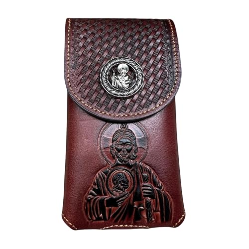 Western Leather Phone Belt Holster Embossed Tooled Saint Jude