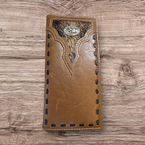 Leather Long Wallet Cowhair Horse Concho Cowhide Bi Fold Hand Crafted HighEnd Smooth Leather