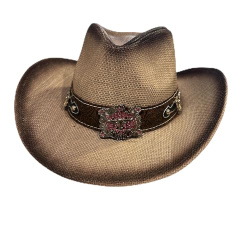 Women’s Western Cowboy Hat – High-End Rice Paper Woven Design – Longhorn Concho Band