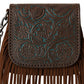Western Tooled Floral Crossbody Purse – Leather Fringe Bag with Drop Strap & Zipper Pocket