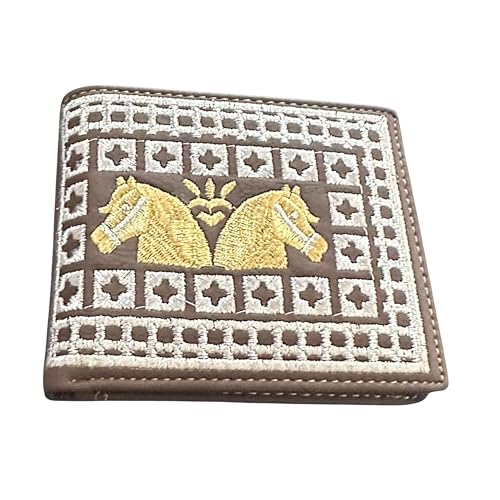 Western Stakes Western Cowboy Rodeo Wallet – Bi-Fold Leather with Gold Cowboy & Two Horses