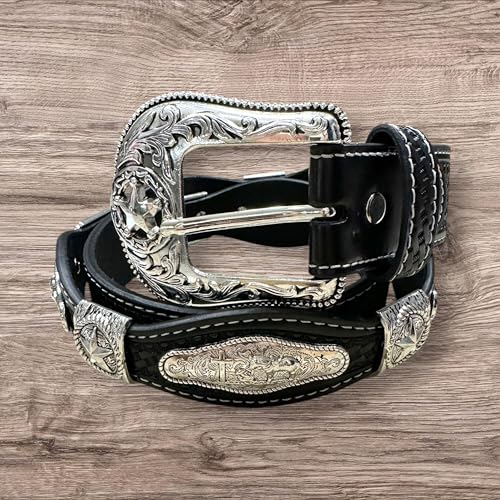 Leather Western Belts For Men Cowboy Praying At Cross Concho Tooled