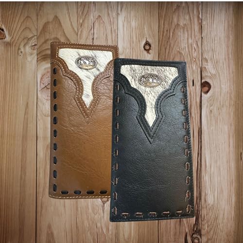 Leather Long Wallet Cowhair Cowboy Praying At Cross Concho Stich Accent