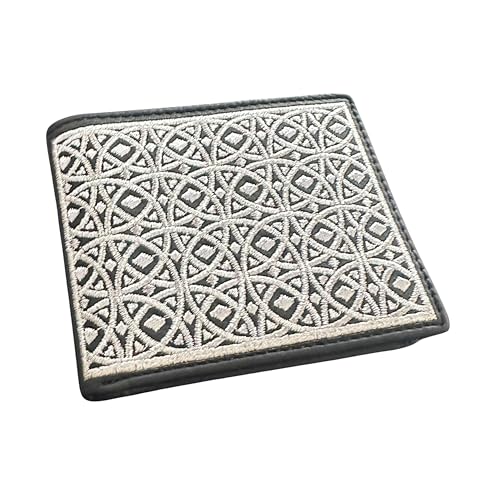 Western Rodeo Leather Bi-Fold Cowboy Wallet with Silver Threaded Diamond Geometric Design