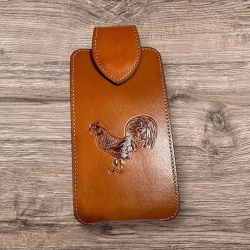 Western Stakes Leather Phone Belt Holster Embossed Rooster Gallo