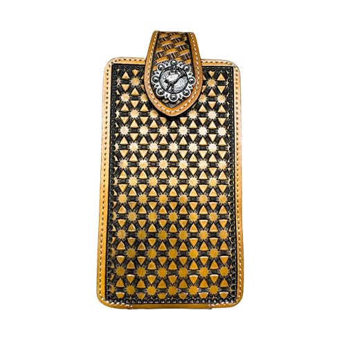 Leather Phone Belt Holster Case Embossed Tooled Diamond Pattern