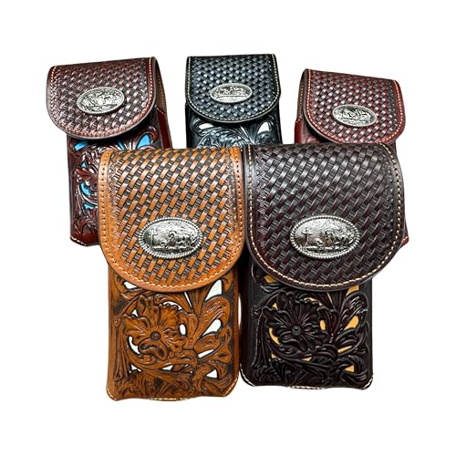 Western Stakes Western Leather Phone Belt Holster Cell Phone Case Pouch Floral Cowboy Tooled Concho Basketweave Universal