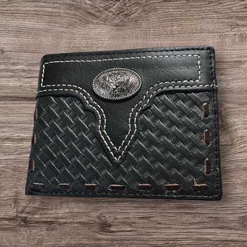 Leather Wallet Basketwave Cowboy Rooster Gallo Concho Bi Fold High End Smooth Leather Mens Wallet