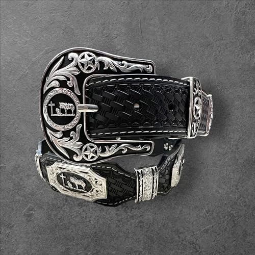 Leather Western Belts For Men Cowboy Praying at Cross Concho High End