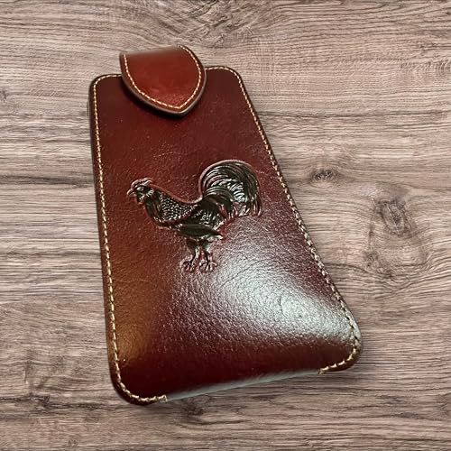 Western Stakes Leather Phone Belt Holster Embossed Rooster Gallo