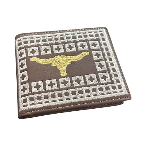 Western Stakes Rodeo Wallet – Bi-Fold Leather with Gold Longhorn and Silver Stitching