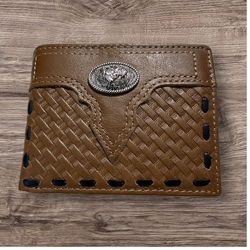 Leather Wallet Basketwave Cowboy Rooster Gallo Concho Bi Fold High End Smooth Leather Mens Wallet