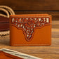Western Stakes Men’s Bi-Fold Wallet – Genuine Leather with Flip ID, Laser-Cut Design