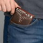 Western Stakes Men’s Bi-Fold Wallet – Genuine Leather with Flip ID, Laser-Cut Design