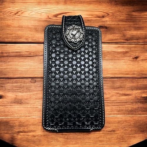 Leather Phone Belt Holster Case Embossed Tooled Diamond Pattern