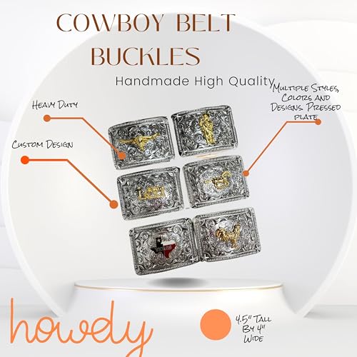 Custom Cowboy Rectangle Silver Belt Buckles For Men Floral Gold Concho