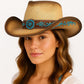 Women’s Western Cowboy Hat – High End Rice Paper Woven Design – Floral Concho Band