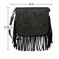 Western Tooled Floral Crossbody Purse – Leather Fringe Bag with Drop Strap & Zipper Pocket