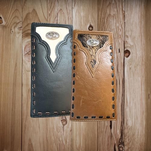 Leather Long Wallet Cowhair Horse Concho Cowhide Bi Fold Hand Crafted HighEnd Smooth Leather