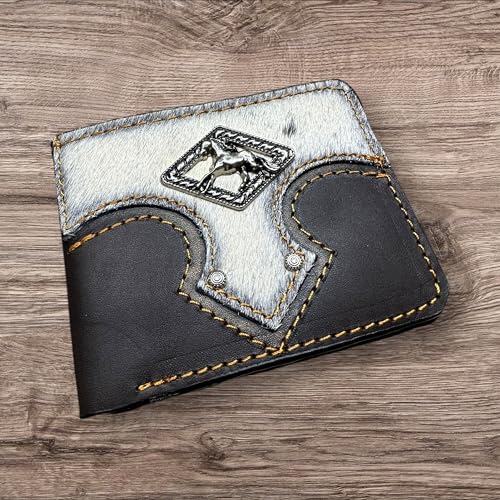 Leather Bi Fold Rustic Stallion Horse Concho High End Made In Mexico