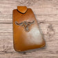 Western Stakes Leather Phone Belt Holster Embossed Longhorn Lonestar