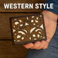 Western Stakes Men’s Leather Bifold – Embroidered Longhorn, Contrast-Stitched Card Holder